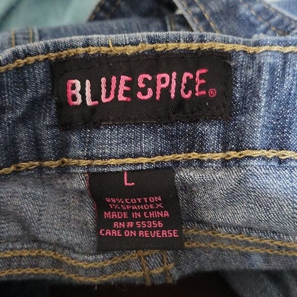BLUE SPICE Blue Jean Shorts‎ Overalls Size Large - Picture 8 of 8